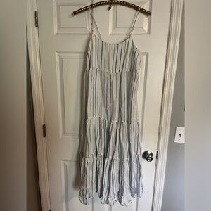 Madewell Size 12 100% Linen White dress with blue stripes